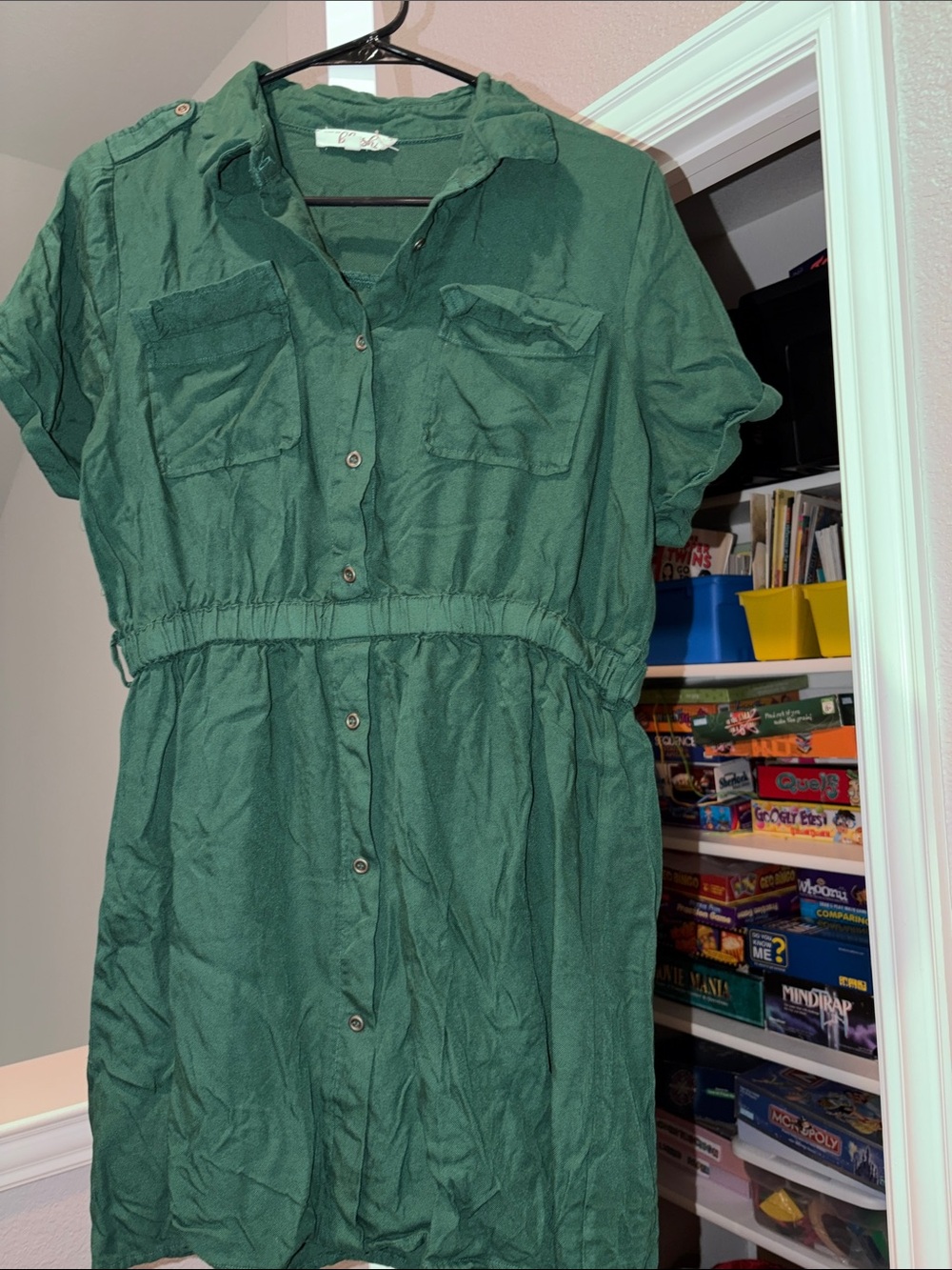 Blush Dark Green Button-Front Shirt Dress